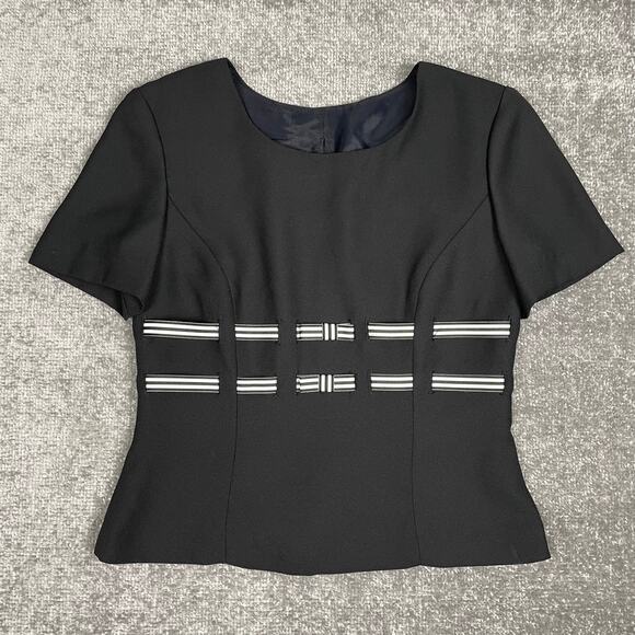 90s Vintage Positive Attitude Black Top Blouse w/ Ribbon Bow Waist Sz 4 Coquette - Picture 1 of 16